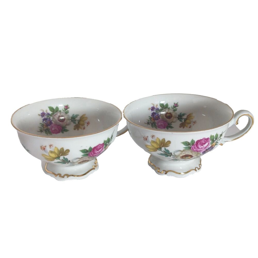 Mitterteich Meissen Floral Bavaria Germany Set of 2 Tea Cups Numbered Roses
